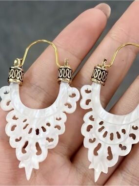 Gold & White Filigree Drop Earrings - Women Jewelry